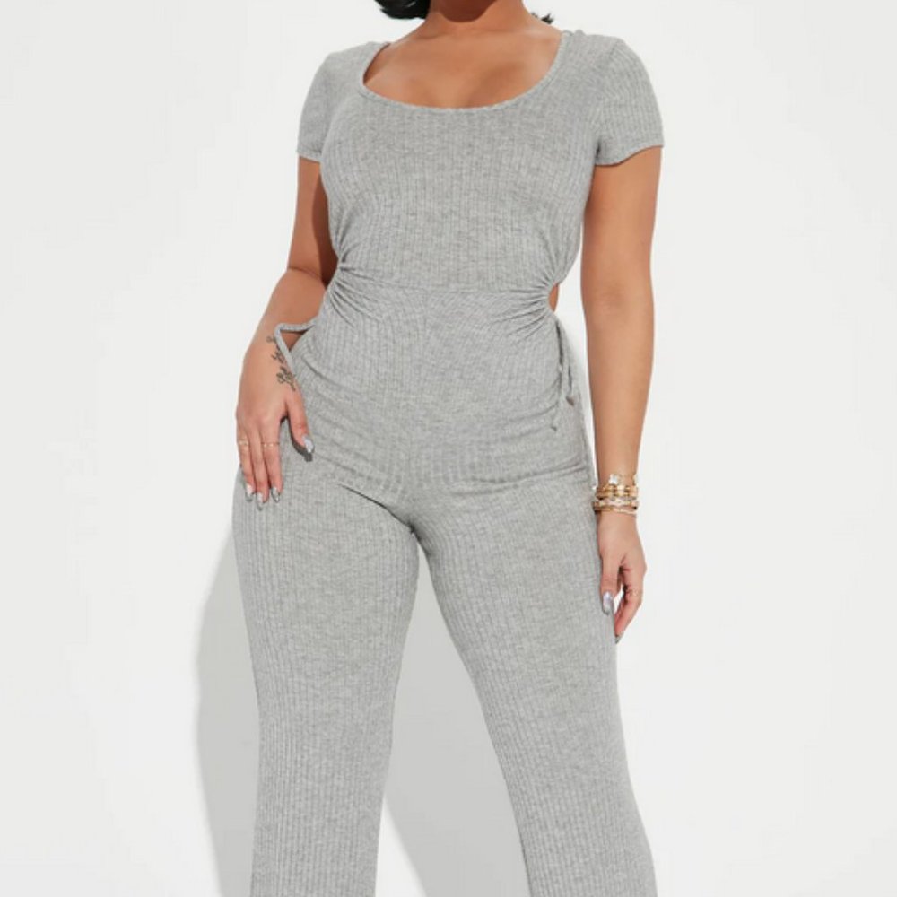 Kiara Ribbed Jumpsuit - Heather Grey